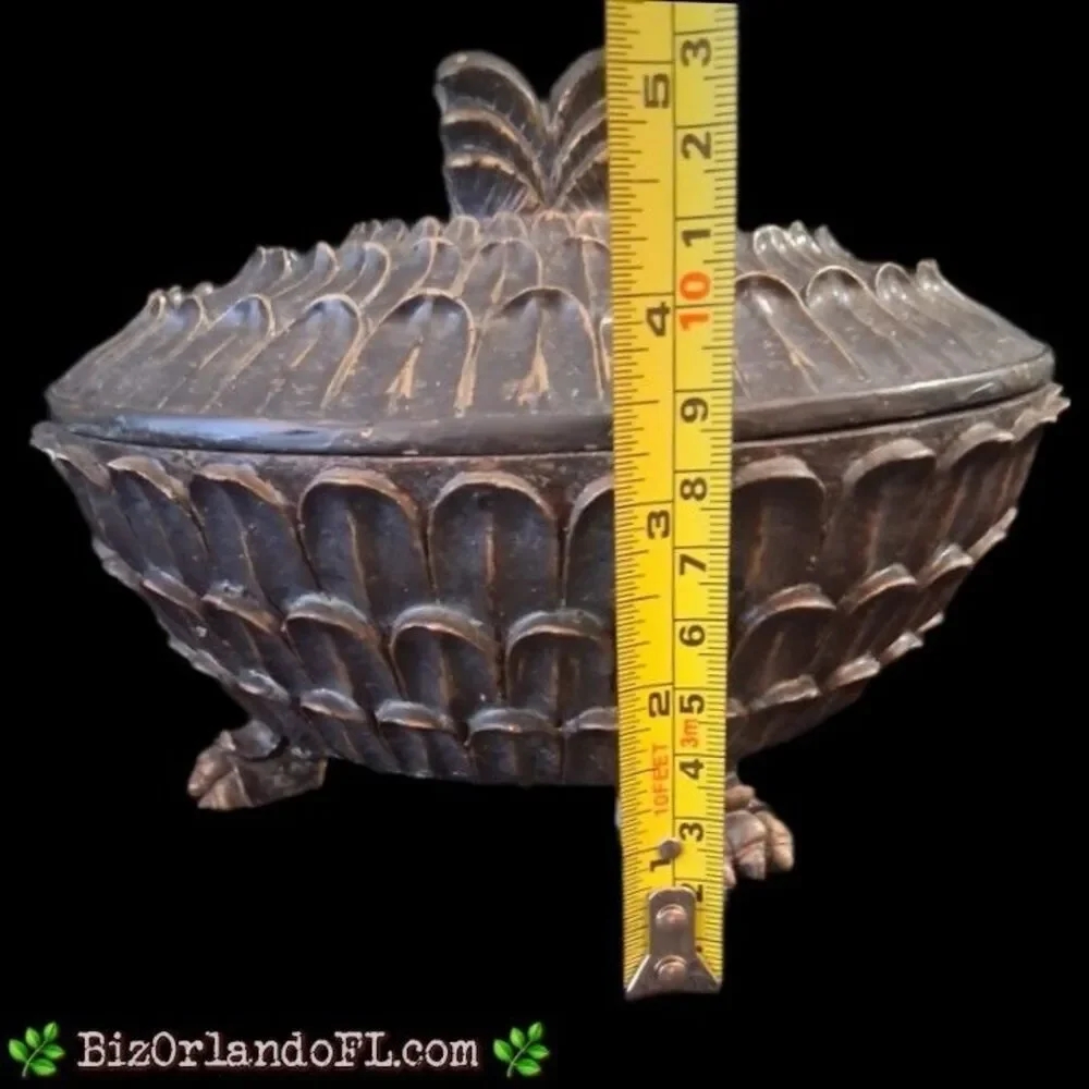 VINTAGE: Rare Pineapple Three-Footed Bowl with Lid / Lined with Red Velvet *HTF*